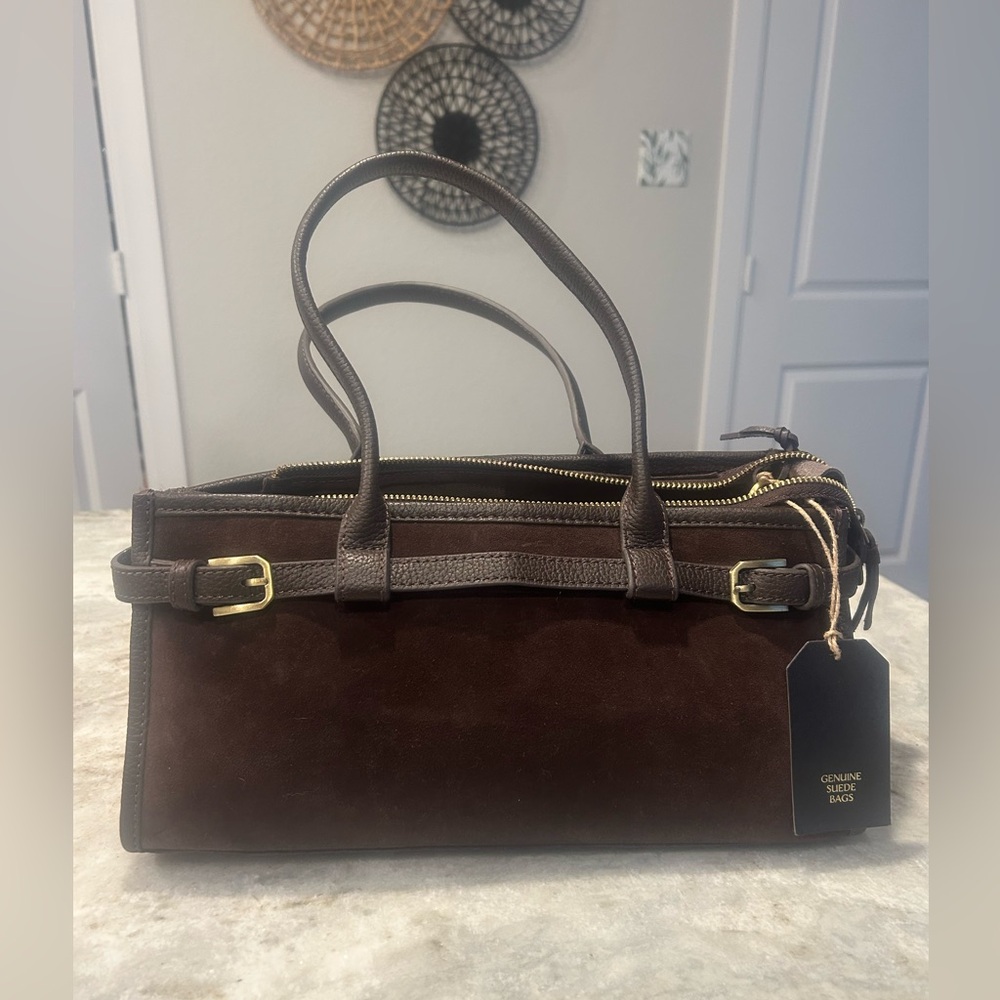 Genuine Leather and Suede Handbag